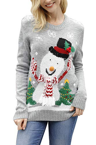 Sovoyontee Women Snowmen Knit Funny Hilarious Ugly Christmas Sweater Grey-Snowmen Small