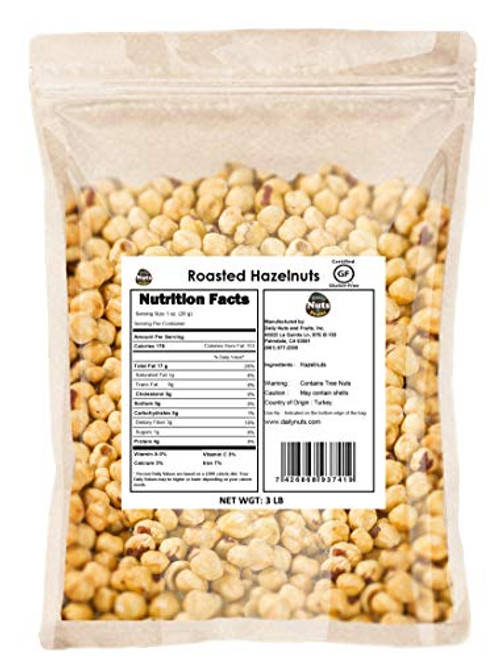 Blanched / Roasted Hazelnuts 3 LB |UNSALTED| FILBERTS | NO SKIN | KOSHER | CERTIFIED GLUTEN FREE | NON-GMO | PALEO Blanched / Roasted Hazelnuts 3 LB |UNSALTED| FILBERTS | NO SKIN | KOSHER | CERTIFIED GLUTEN FREE | NON-GMO | PALEO