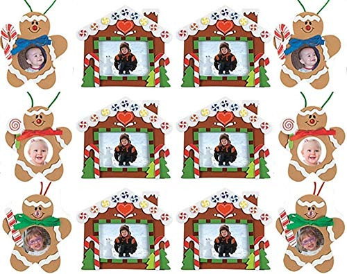 HAPPY DEALS ~ 24 Pack Christmas Craft Kits - Includes 12 Gingerbread House Picture Frame Craft Kits and 12 Gingerbread Man Craft Kits- Bulk Christmas Craft Kits for Kids