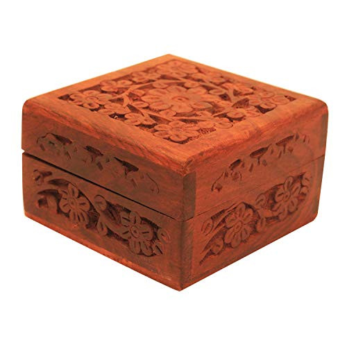 WhopperIndia Handmade Wooden Keepsake Jewelry Organizer Box Vintage Storage Box with Floral Carving Inlay Work Gift For Valentine Day with Gift wrap WhopperIndia Handmade Wooden Keepsake Jewelry Organizer Box Vintage Storage Box with Floral Carving Inlay Work Gift For Valentine Day with Gift wrap