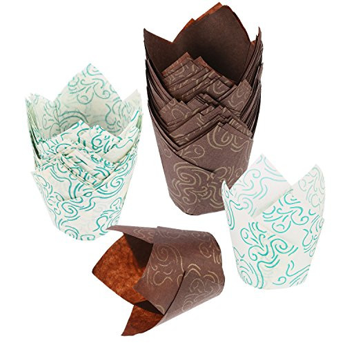 Mtlee Tulip Baking Cups Tulip Cupcake Liners Paper Muffin Cups for Baking, Brown and White, 100 Count