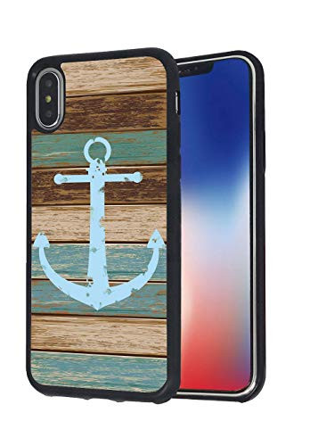 iPhone Xs Max Case,BWOOLL Vintage Nautical Anchor Rustic Wood Design Slim Anti-Scratch Shockproof TPU Rubber Protective Cover for Apple iPhone Xs Max (2018) - 6.5 inch