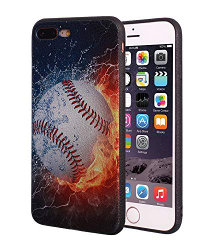 iPhone 7 Plus Case,iPhone 8 Plus Case,BWOOLL Slim Anti-Scratch Shockproof Leather Grain TPU Rubber Protective Cover for Apple iPhone 7 Plus/iPhone 8 Plus 5.5 inch - Burning Baseball Fire and Water