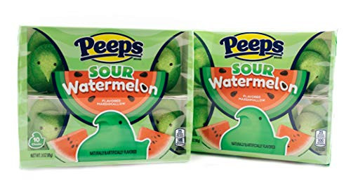 Sour Watermelon Flavored Marshmallow Peeps - 2 Packs of 10 - Gluten Free Marshmallow Candy - Naturally & Artificially Flavored