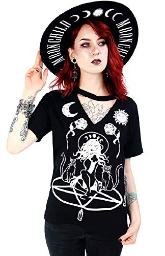 Restyle Witchcraft Witch & Cat Choker Top - Black (L)