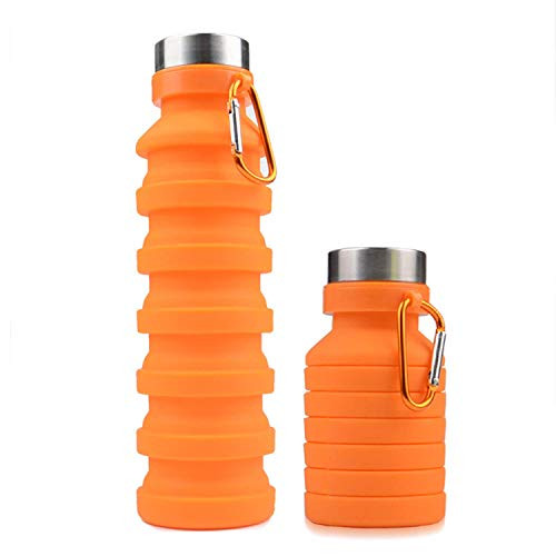 Collapsible Water Bottle Foldable Water Bottle for Travel, Collapsible Silicone Water Bottle, Portable Lightweight Leak Proof Water Bottle for Outdoor Sports Hiking Cycling Camping, 550ML, Orange Collapsible Water Bottle Foldable Water Bottle for Travel, Collapsible Silicone Water Bottle, Portable Lightweight Leak Proof Water Bottle for Outdoor Sports Hiking Cycling Camping, 550ML, Orange