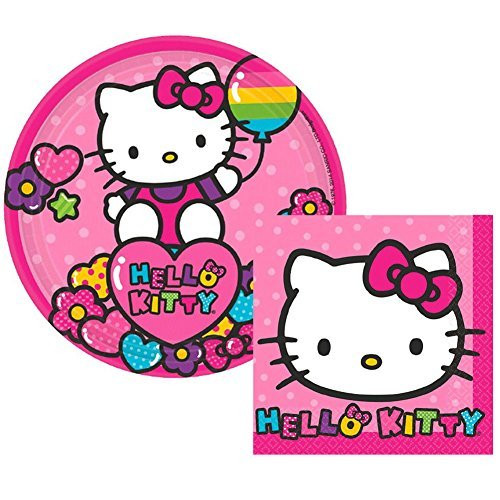 Hello Kitty Party Supplies Pack for 16 Guests: 16 Dessert Plates and 16 Beverage Napkins
