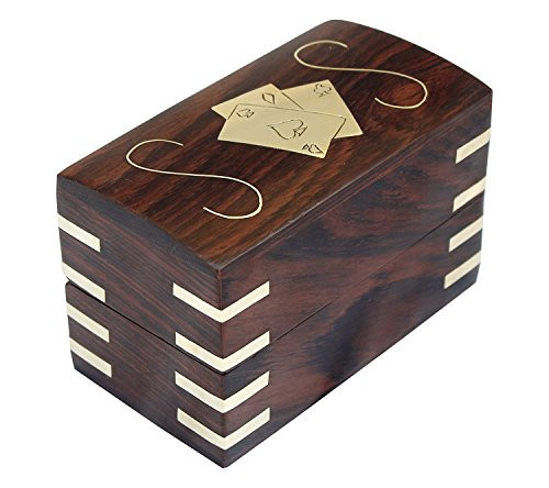 Indian Glance Double Deck Playing Card Holder Rack Curved Wood - Playing Cards Storage Box Case - Gifts for Kids | Seniors