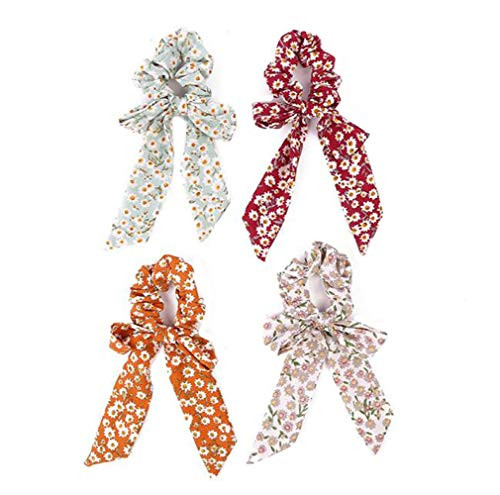 4Pcs Fashion Chiffon Hair Scrunchies Striped Scrunchy Pack Elastic Ponytail Holder Hair Ties Bobbles Hair Bow