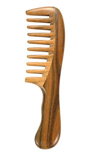 Louise Maelys Wooden Wide Tooth Hair Comb for Curly Hair Sandalwood Detangling Hair Comb