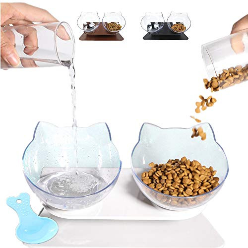 Aqueous Cat Elevated Double Transparent Plastic Bowl,Pet Feeding Bowl | Raised The Bottom for Cats and Small Dogs ?Cute Cat Face Double Bowl Aqueous Cat Elevated Double Transparent Plastic Bowl,Pet Feeding Bowl | Raised The Bottom for Cats and Small Dogs ?Cute Cat Face Double Bowl