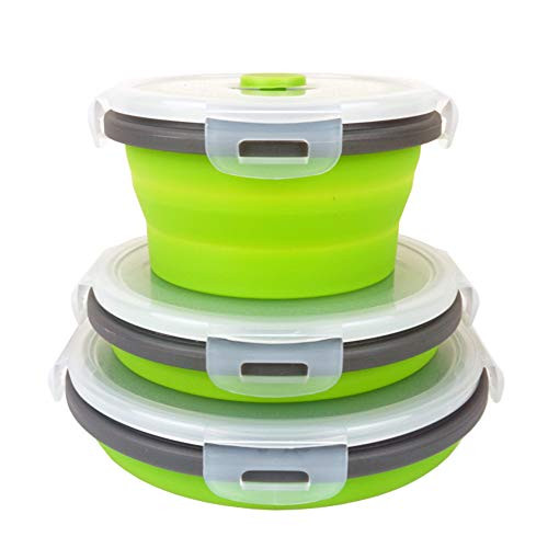 CARTINTS Green Silicone Collapsible Food Storage Containers-Prep/Storage Bowls with Lids - Set of 2 Round Silicone Food Storage Containers - Microwave and Freezer Safe 3Pack