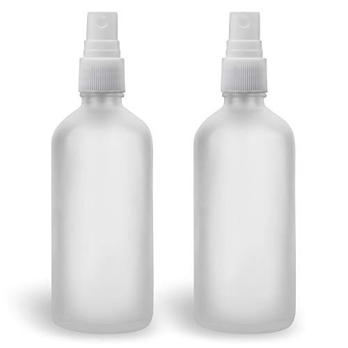 Glass Spray Bottles for Essential Oils, 3.4oz Small Fine Mist Spray Bottle, Frosted Clear, Empty, 2 Pack