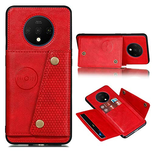 Lnobern Case for OnePlus 7T,Slim Flip Wallet Cover Card Slot for OnePlus 7T Leather Case (for OnePlus 7T, Red)