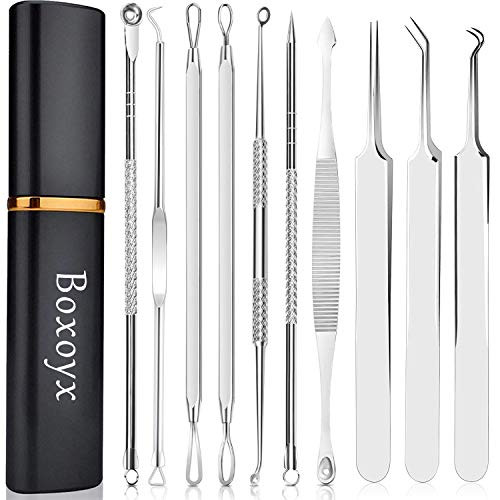 [Latest]Blackhead Remover Tool, Boxoyx 10 Pcs Professional Pimple Comedone Extractor Popper Tool Acne Removal Kit - Treatment for Pimples, Blackheads, Zit Removing, Forehead,Facial and Nose(Silver)