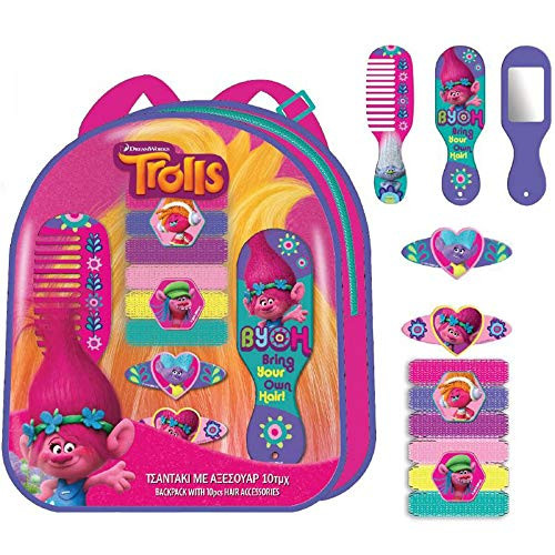 Original Dreamworks|Trolls Hair Accessories In Small Backpack,Official Licensed(10pcs)
