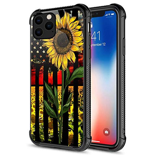 iPhone 11 Pro Max Case, Tempered Glass iPhone 11 Pro Max Cases Sunflower Flag Black,Fashion Cute Pattern Design Cover Case for iPhone 11 Pro Max 6.5-inch Sunflower Flag Black