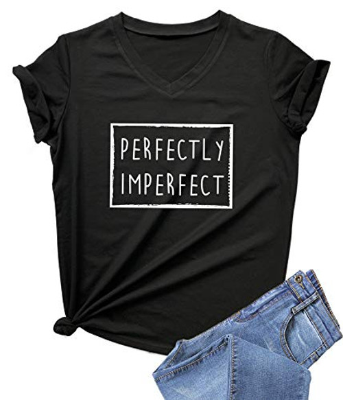 DANVOUY Womens Causal Short Sleeve V-Neck T-Shirt Graphic Tees Black Medium