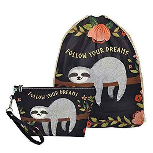 Deeprint Cute Sloth Gympack String Sack Drawstring Backpack Women Sport Shopping