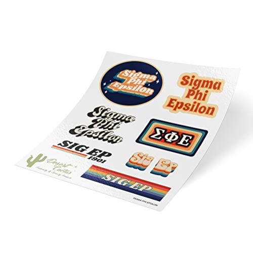 Sigma Phi Epsilon 70's Themed Sticker Sheet Decal Laptop Water Bottle Car sig ep (Full Sheet - 70's)