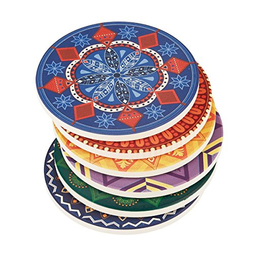 Lifver 6-Piece Absorbent Stone Coaster set,"drink" spills coasters,Mandala Style and Dream Catcher Design