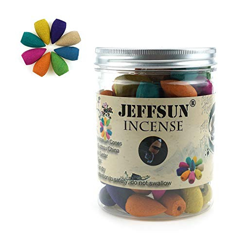 JEFFSUN 100 Pcs Backflow Incense Cones 8 Mixed Natural Scents Rose Ocean Osmanthus Sandalwood Rosemary Jasmine Green Tea Lavender Backflow Cones Waterfall Used for Backflow Incense Burner Holder