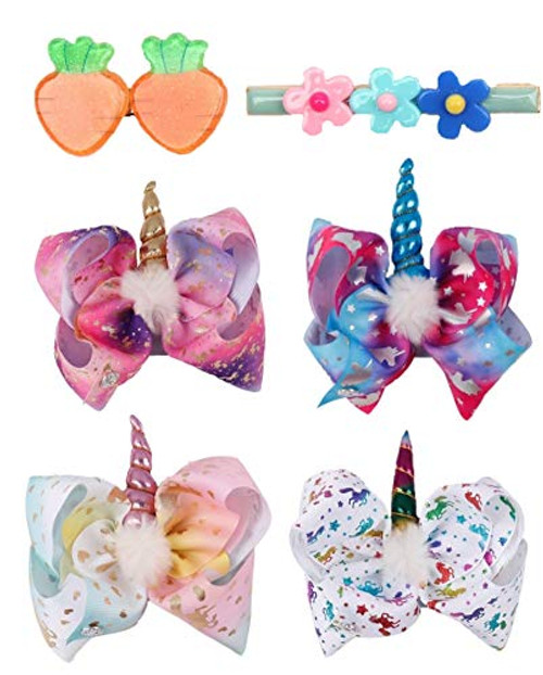 6 Packs Unicorn Hair Clips, Hand-made Grosgrain Ribbon Hair Bow Alligator Clips Hair Accessories, Sweet Cute Hair Accessoires (4 Large Unicorn Hair Bows + 2 Small clips) 6 Packs Unicorn Hair Clips, Hand-made Grosgrain Ribbon Hair Bow Alligator Clips Hair Accessories, Sweet Cute Hair Accessoires (4 Large Unicorn Hair Bows + 2 Small clips)