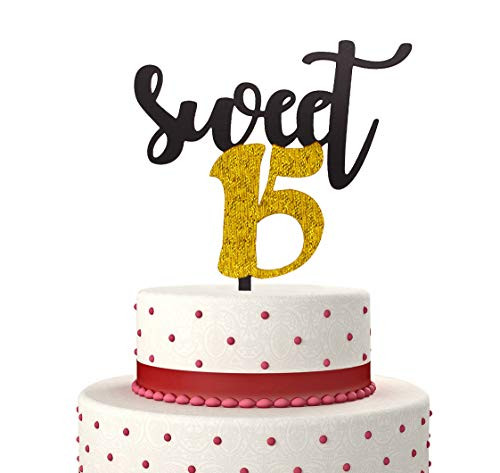Sweet 15 Cake Topper for Happy 15th Birthday or Anniversary Party Decorations Fifteen Years Old 15th Birthday Acrylic Cake Decor (Gold & Black) Sweet 15 Cake Topper for Happy 15th Birthday or Anniversary Party Decorations Fifteen Years Old 15th Birthday Acrylic Cake Decor (Gold & Black)