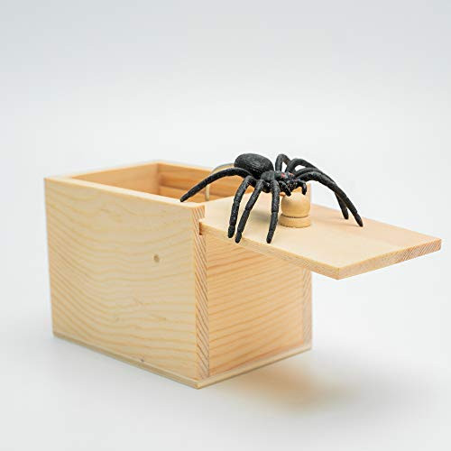 AHZI Handcrafted Solid Wood Surprise Box,Rubber Spider Prank Surprise Box,Fun Practical Surprise Joke Boxes,Two