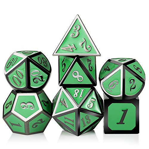 Green DND Dice Set Metal,DNDND Metallic D&D Dice with Metal Case for Dungeons and Dragons DND Game Collector Roleplay (Green and Black)