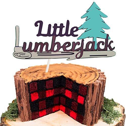 Little Lumberjack First Birthday Cake Topper Buffalo Plaid Rustic Hunter Cake Decoration Christmas Woodland Forest Camping Wild Bear Themed 1st Birthday Baby Shower Party Supplies