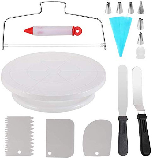 11-Inch Cake Decorating Turntable, Revolving Cake Stand with 2 Icing Spatula and Icing Smoother, Baking Supplies