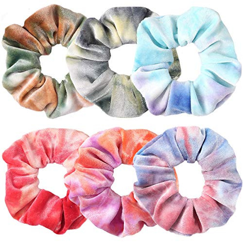 Guvass Tie Dye Scrunchies Velvet Hair Scrunchies for Women, Hair Scrunchie for VSCO Stuff, Hair Ties Ponytail Holder 6 Pack