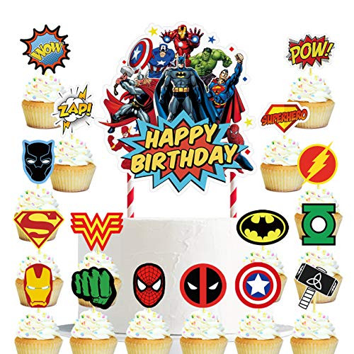 33 Toppers for Superhero Birthday Cake Toppers Cupcake Toppers Set Cake Decorations Party Supplies Topper for Fans of Super Hero
