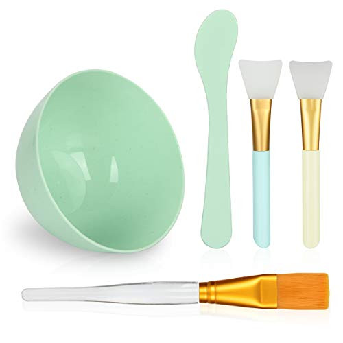 Face Mask Mixing Bowl Set, Plazuria 5 in 1 DIY Facemask Mixing Tool Kit with Facial Mask Bowl Stick Spatula Silicone Face Mask Brush & Premium Soft Face Brushes