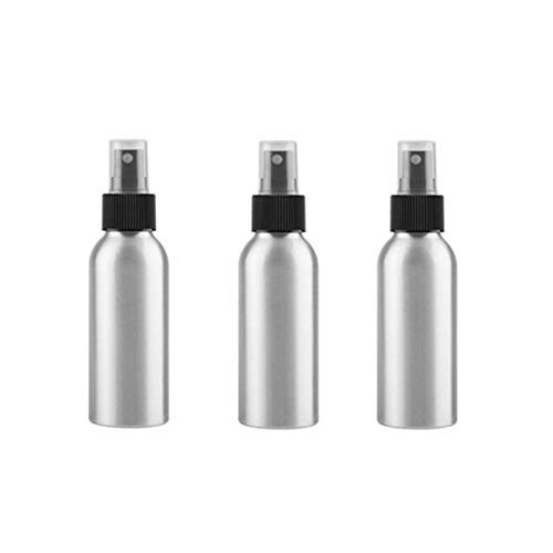 3PCS 100ml/3.4oz Empty Refillable Silver Aluminum Fine Mist Spray Bottles Perfume Sprayer Atomizer Cosmetics Container Jar Pot Vials Holder for Moisturizing Makeup Water Toner Pure Dew Storage