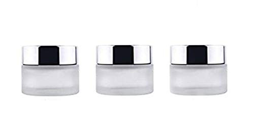 3PCS 15ml/0.5oz Empty Refill Portable Upscale Frosted Glass Cosmetic Jar Pot Container with Silver Lid and Inner Pad Travel Makeup Sample Packing Holder Essential Oil Cream Lotion Lip Balm Jars