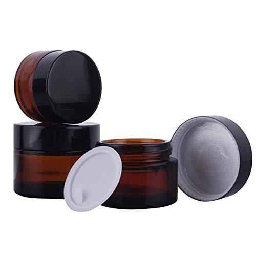 3Pcs 10ml/0.4oz Amber Glass Empty Refillable Cosmetic Jars with Black Cap and Liner Facial Cream Lotion Cases Boxes Pots Tins Containers Dispense Sample Bottle for Cosmetic Cream Balm Storage
