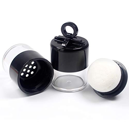 2Pcs 10g/0.34oz Black Mini Empty Refillable Loose Powder Box with Powder Puff Cap and Sifter DIY Cosmetic Foundation Powder Case Blusher Finishing Powder Jar Container for Makeup