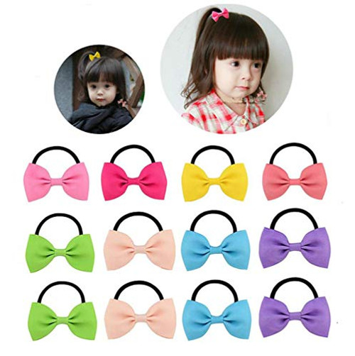 XINGZI 20PCS Grosgrain Ribbon Bows Elastic Hair Ties Ponytail Holders Boutique Hair Bows Hair Bands Head Bands Ropes For Baby Girls Toddlers (Random Color)