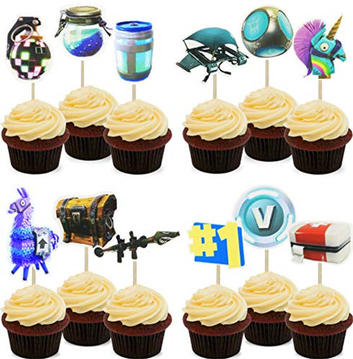 Video Game Party Cupcake Toppers Supplies- 24pcs Cupcake toppers for Game Themed Gamer Gaming Battle Royale Decorations