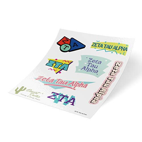 Zeta Tau Alpha 90's Themed Sticker Sheet Decal Laptop Water Bottle Car Zeta (Full Sheet - 90's)