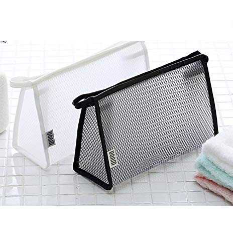 Jshend Portable Clear Makeup Bag Zipper Waterproof Transparent Travel Storage Pouch Cosmetic Toiletry Bag With Handle ?JY9) (Black+White)