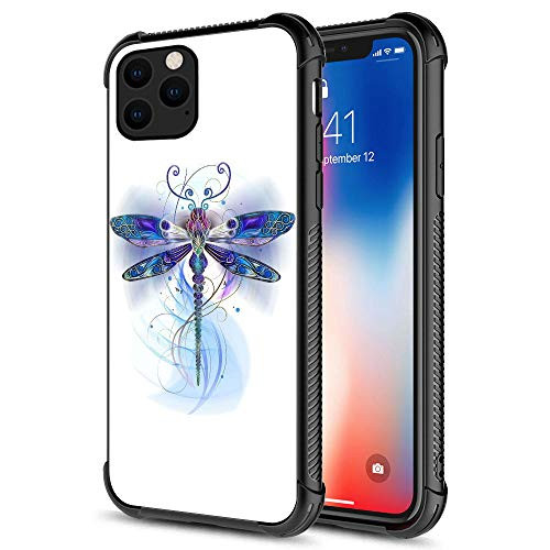 iPhone 11 Pro Case, Blue Dragonfly iPhone 11 Pro Cases, Tempered Glass Back+Soft Silicone TPU Shock Protective Case for Apple iPhone 11 Pro