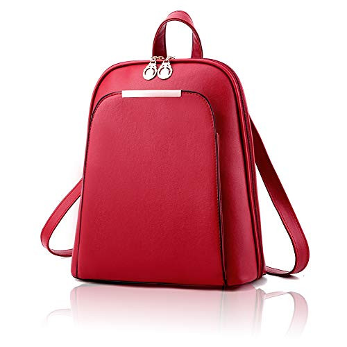 Leather Backpack Purses Small Daypacks Fashion Rucksack Ladies Travel Shoulder Bag for Women (Red)