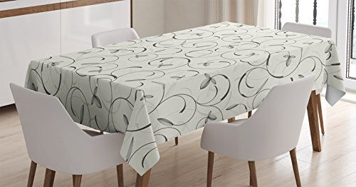 Ambesonne Grey Tablecloth, Swirling Floral Pattern in The Springtime Inspired Curved Stems and Forms Print, Rectangular Table Cover for Dining Room Kitchen Decor, 60" X 84", Grey Ivory