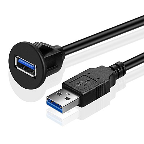 TNP USB 3.0 Flush Mount Cable w/Buckle- Dashboard Panel Dash Mount 1 Port USB Socket Plug Jack Connector Extension Wire Cord Waterproof Male to Female (1M/3FT)