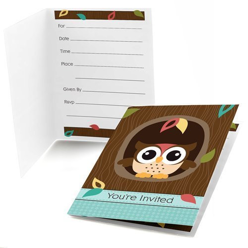 Big Dot of Happiness Owl - Fill-In Baby Shower or Birthday Party Invitations (8 count)