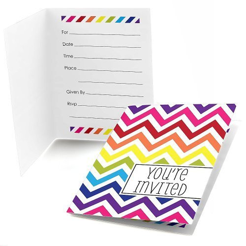 Big Dot of Happiness Chevron Rainbow - Fill-In Baby, Bridal Shower or Birthday Party Invitations (8 count)