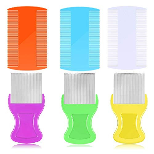 Flea Lice Combs 6 Pieces Hair Comb Fine Removal Combs Double Sided Wide Tooth Comb with Metal Teeth for Cat Dog Pet Grooming and Removing Dandruff Flakes